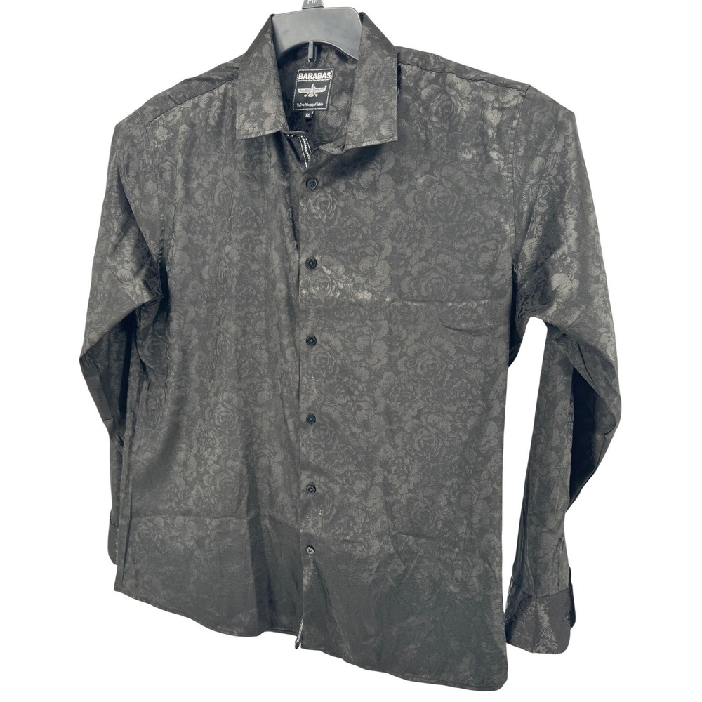 Barabas Floral Damask Button Down Shirt‎ Mens XXL Black Long Sleeve Luxury Party